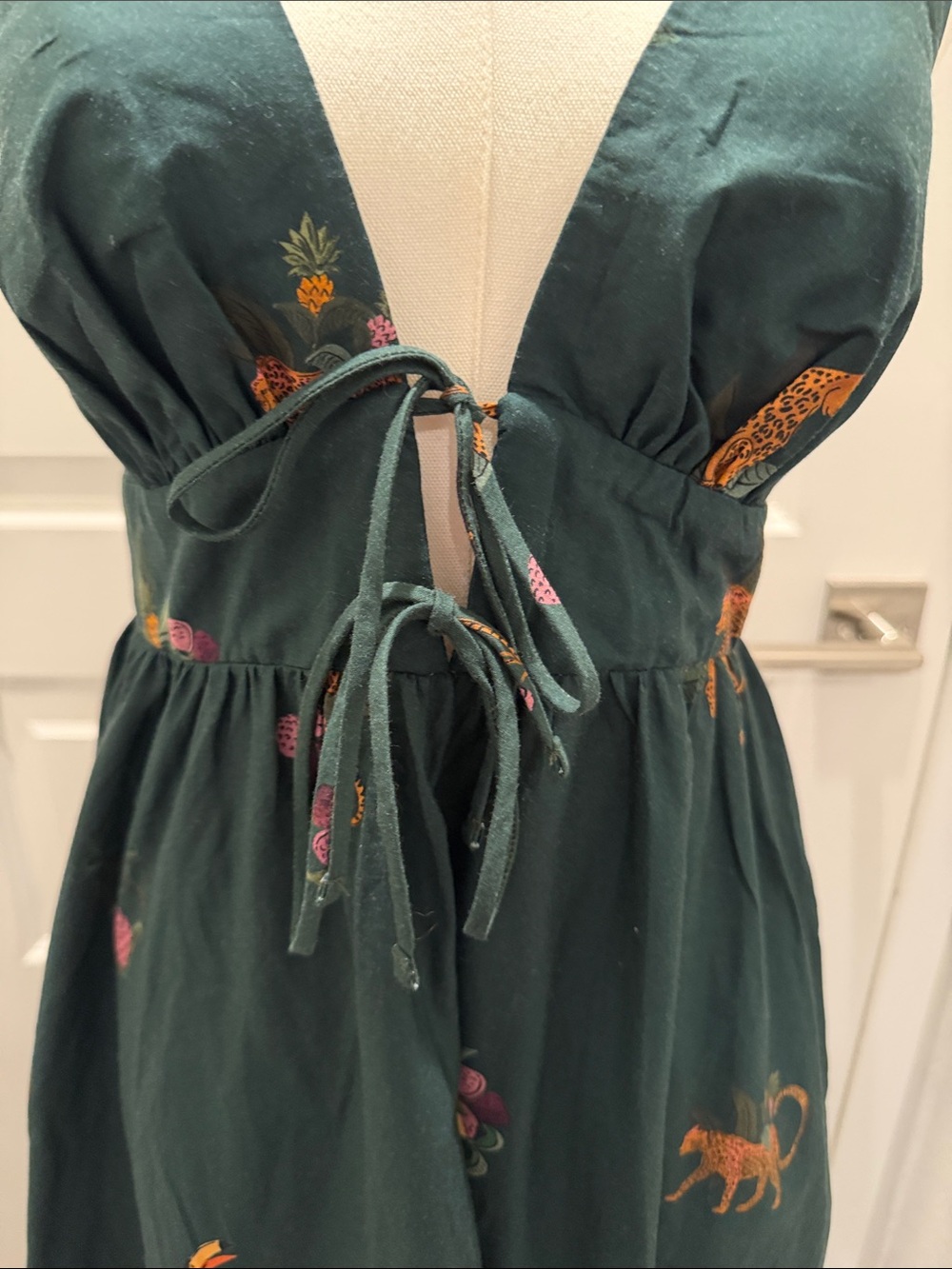 FARM Rio Dark Green Floral Tie-Front Maxi Dress Size M - Picture 7 of 9